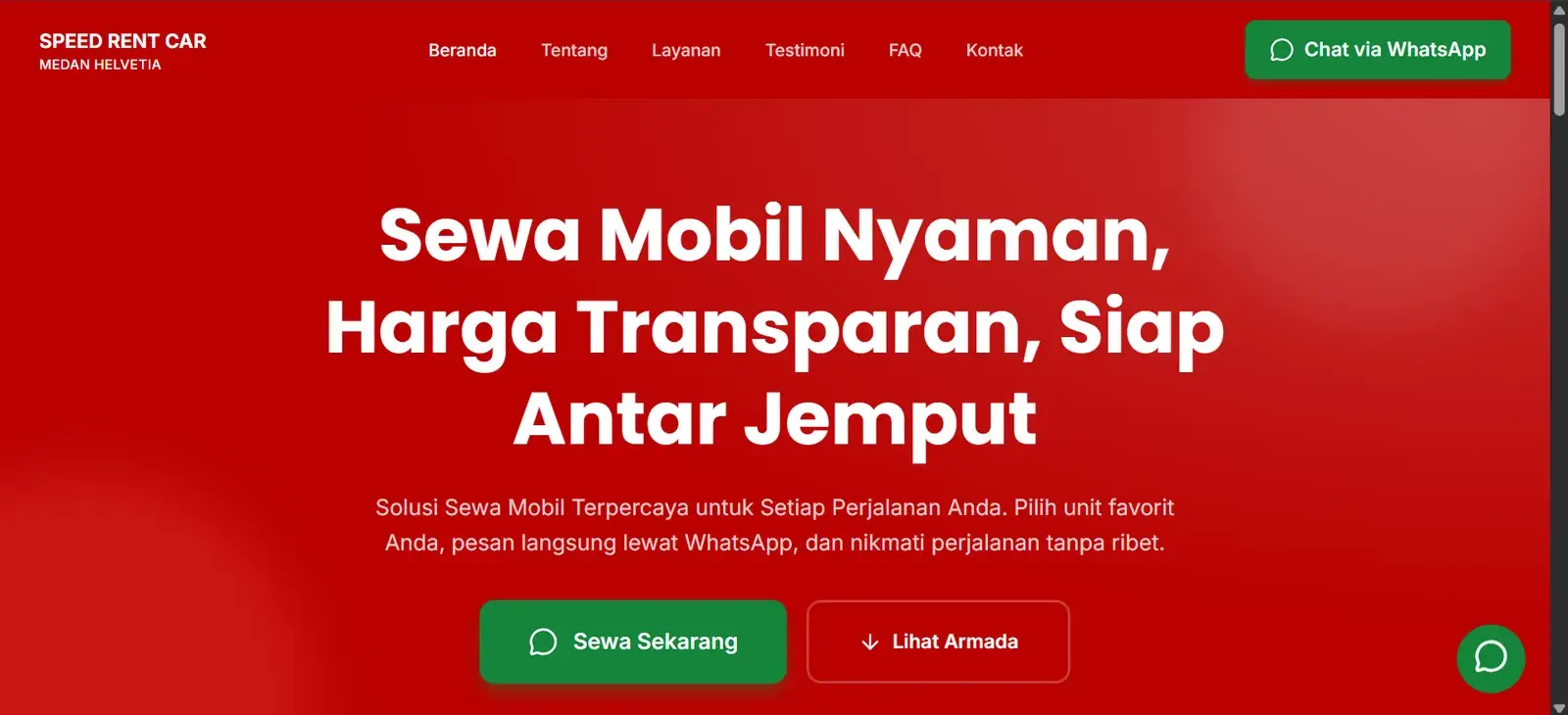 Halaman beranda Website Rental Mobil